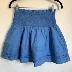 NWT American Eagle Sz S Smocked Waist Crochet Skirt Blue 100% Cotton Natural